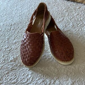 Brown Woven Genuine Leather Slip-On Shoes